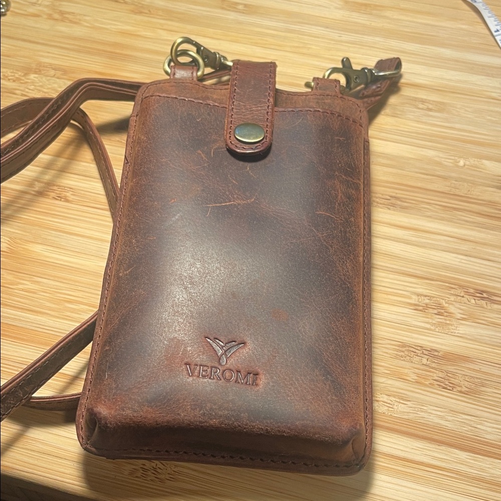 Brown Italian Leather Crossbody Phone Bag